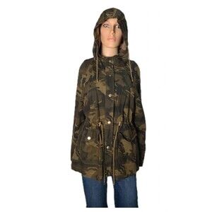 Miss London Camouflage Utility Fashion Jacket Drawstring Hooded Anorak Medium